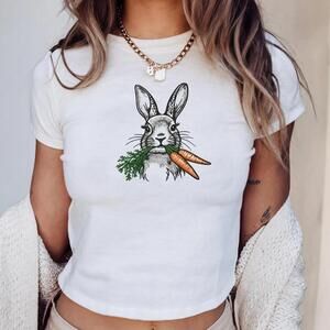 Coquette Bunny Baby Tee, Cute Bunny Y2K Shirt, Rabbit Tee, Minimal